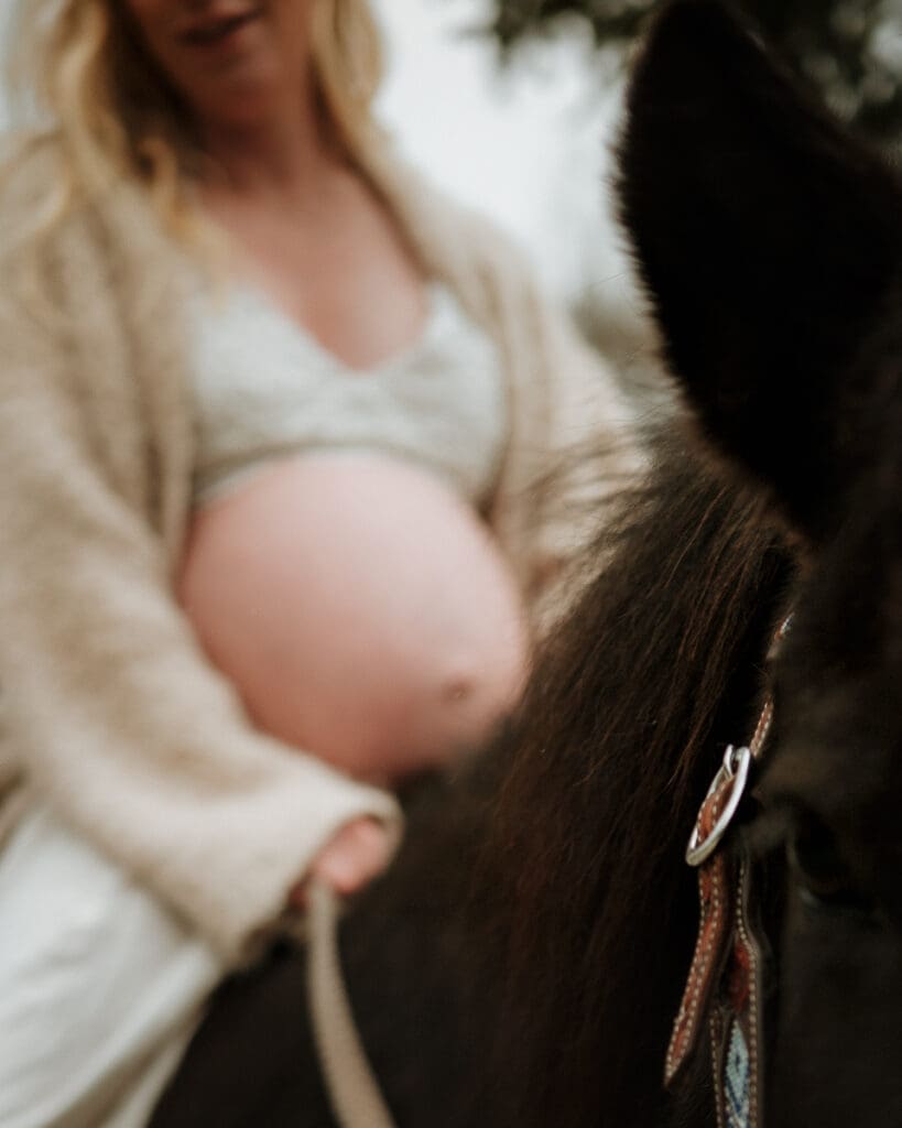 Gravidfotografering med häst utanför Göteborg
